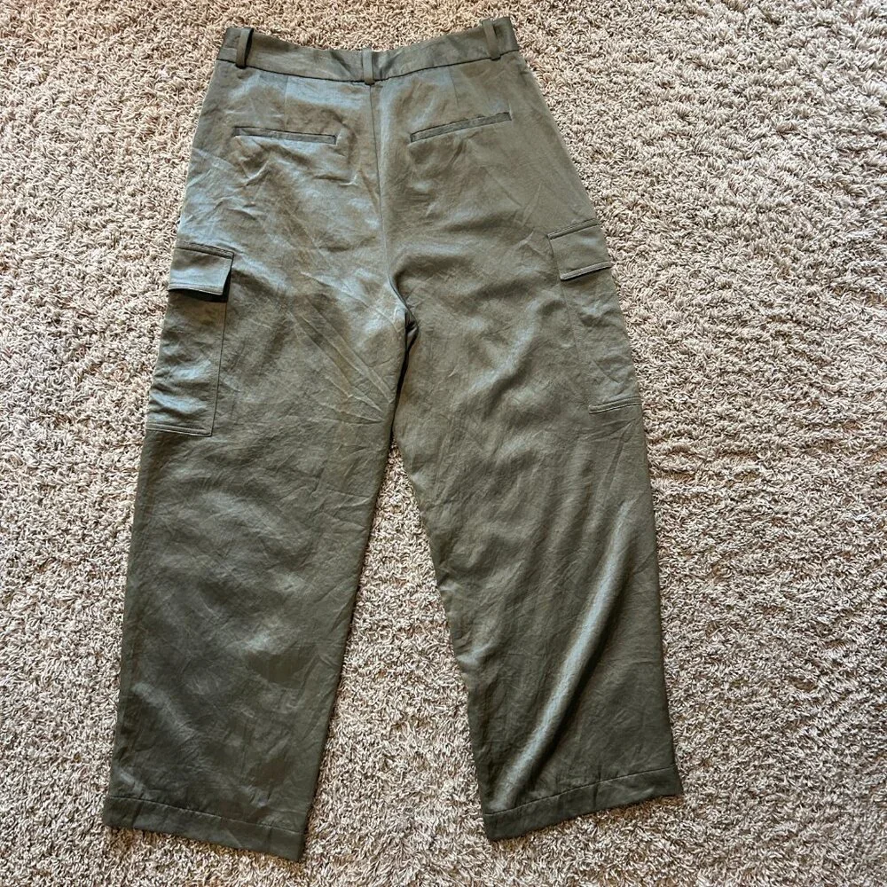MADEWELL High-Rise Straight Cargo Trousers in Satin Women's Size 10 Olive Green - Picture 8 of 12